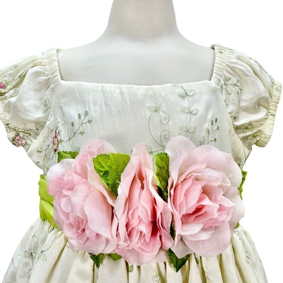 Crayon Kids Child's Dress Size 4T Green Pink Flowers Short Sleeve - Picture 3 of 7